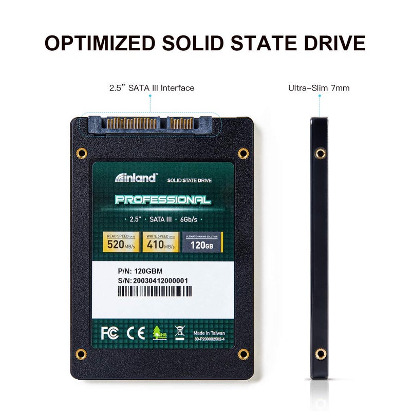 INLAND Professional 3 Pack 120GB SSD 3D TLC NAND SATA III 6GB/s 2.5" Internal Solid State Drive (3x120GB) - Image 3